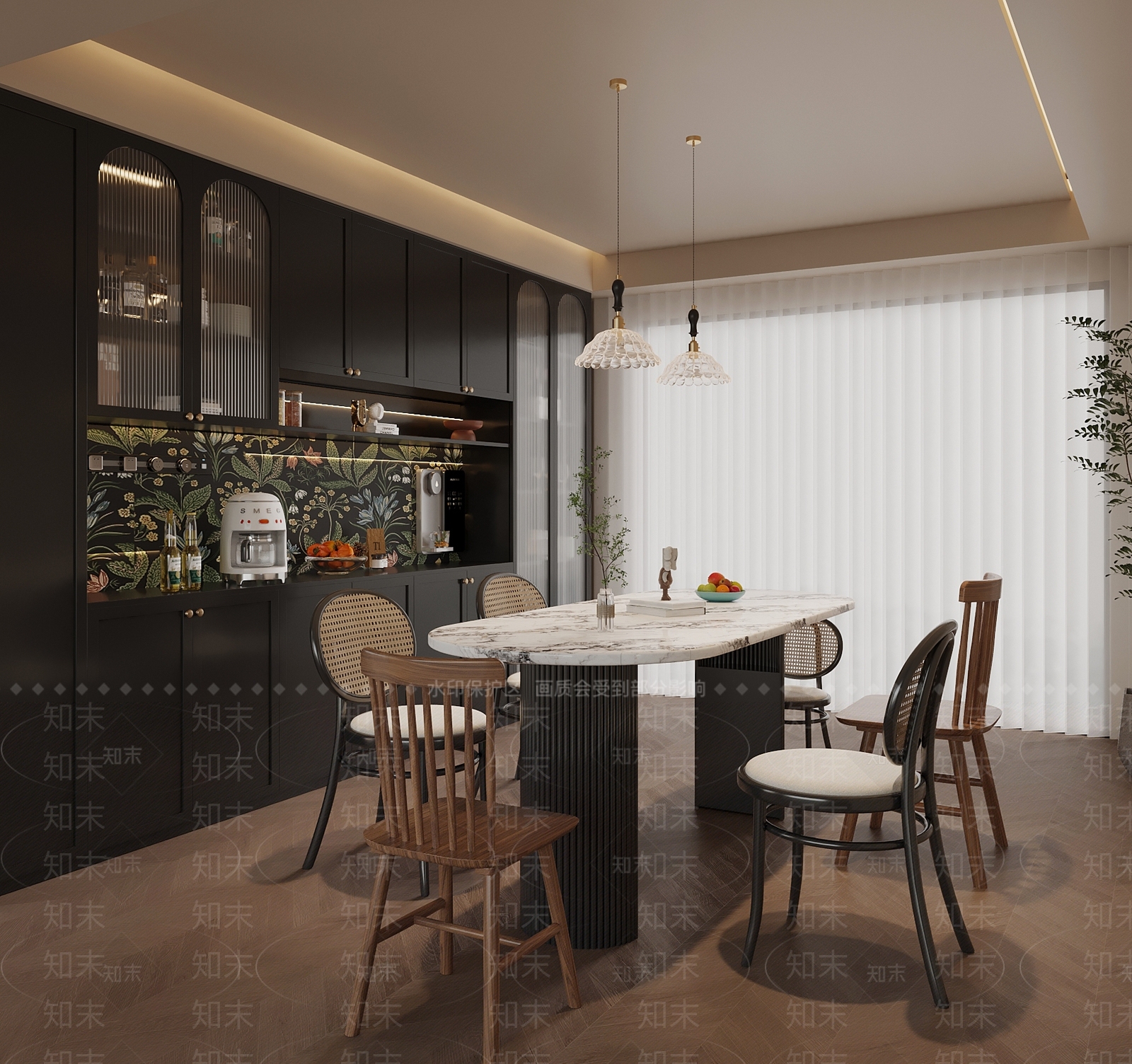 现代法式客餐厅SU模型下载【ID:1191614547】