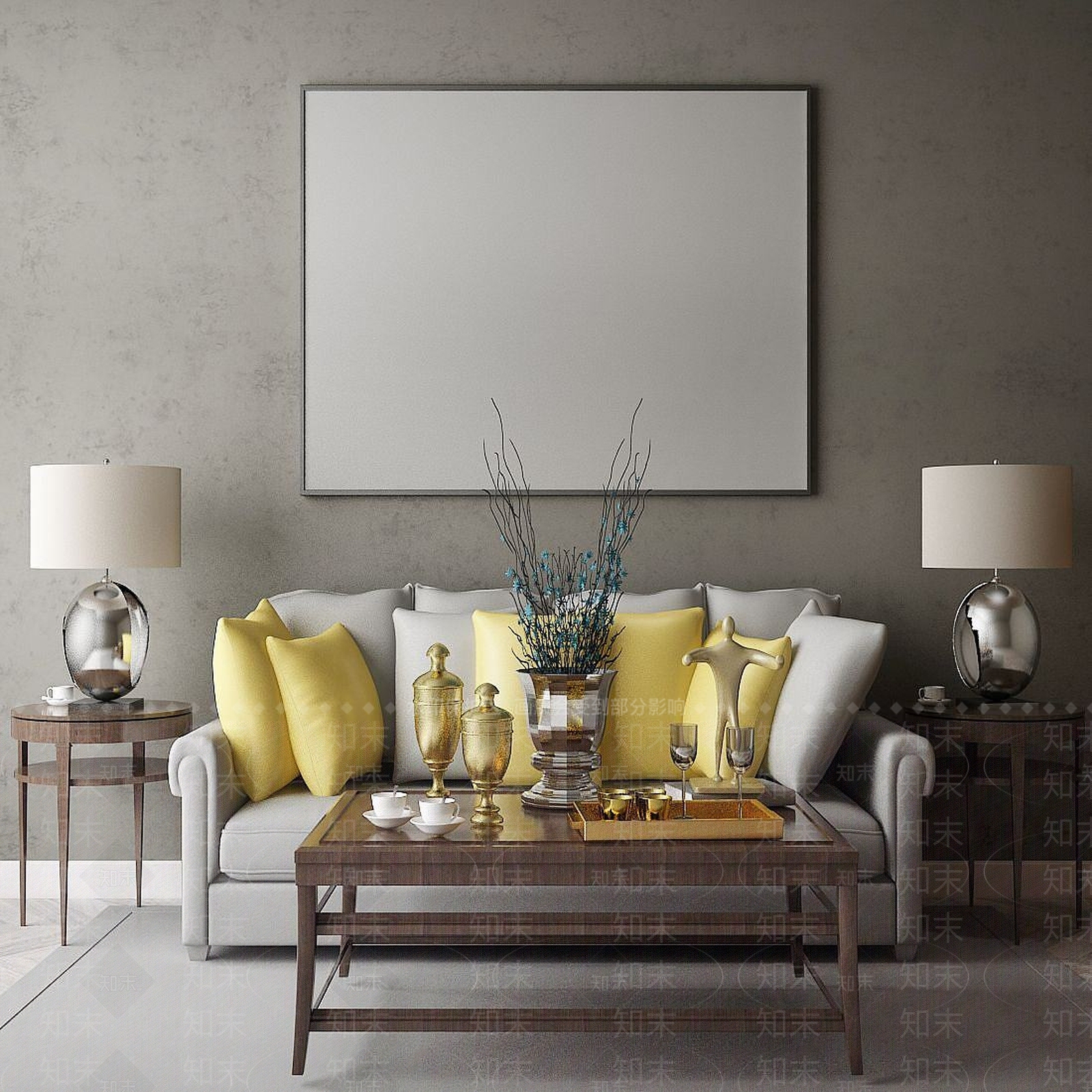 现代家具饰品组合3D模型下载【ID:1191615894】