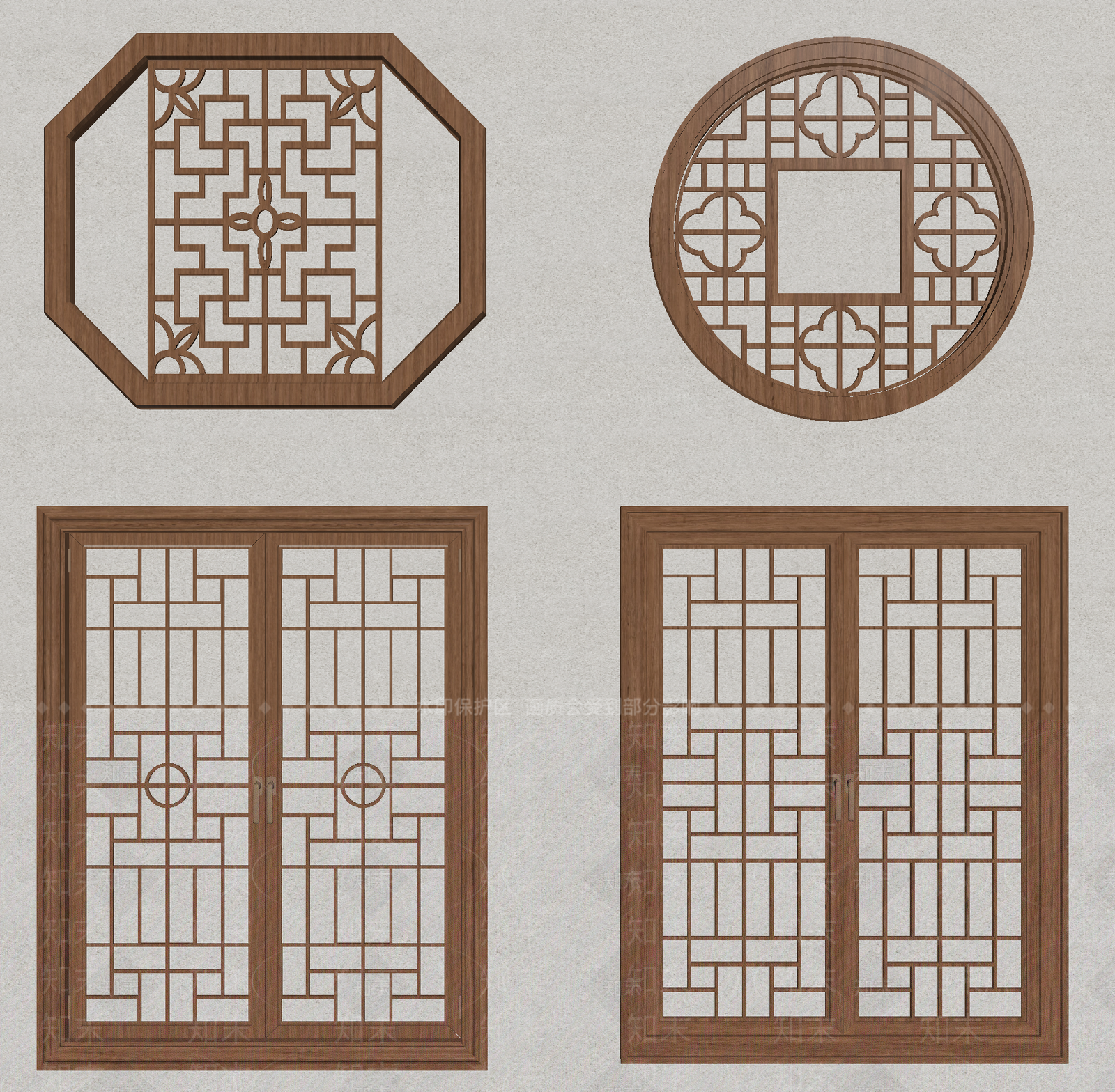 新中式平开窗SU模型下载【ID:1191618128】