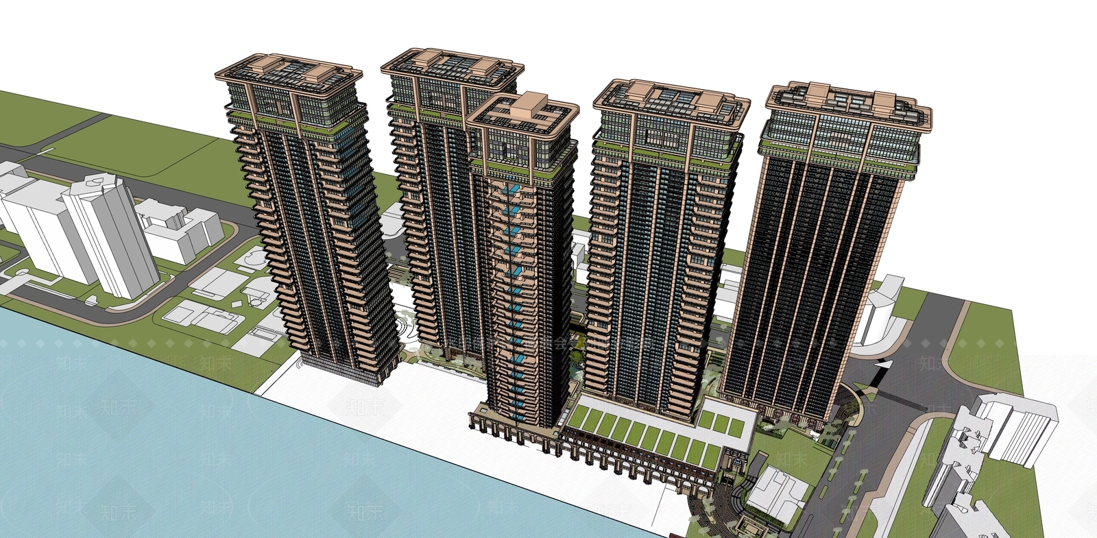 复古轻奢高层住宅SU模型下载【ID:1191620149】