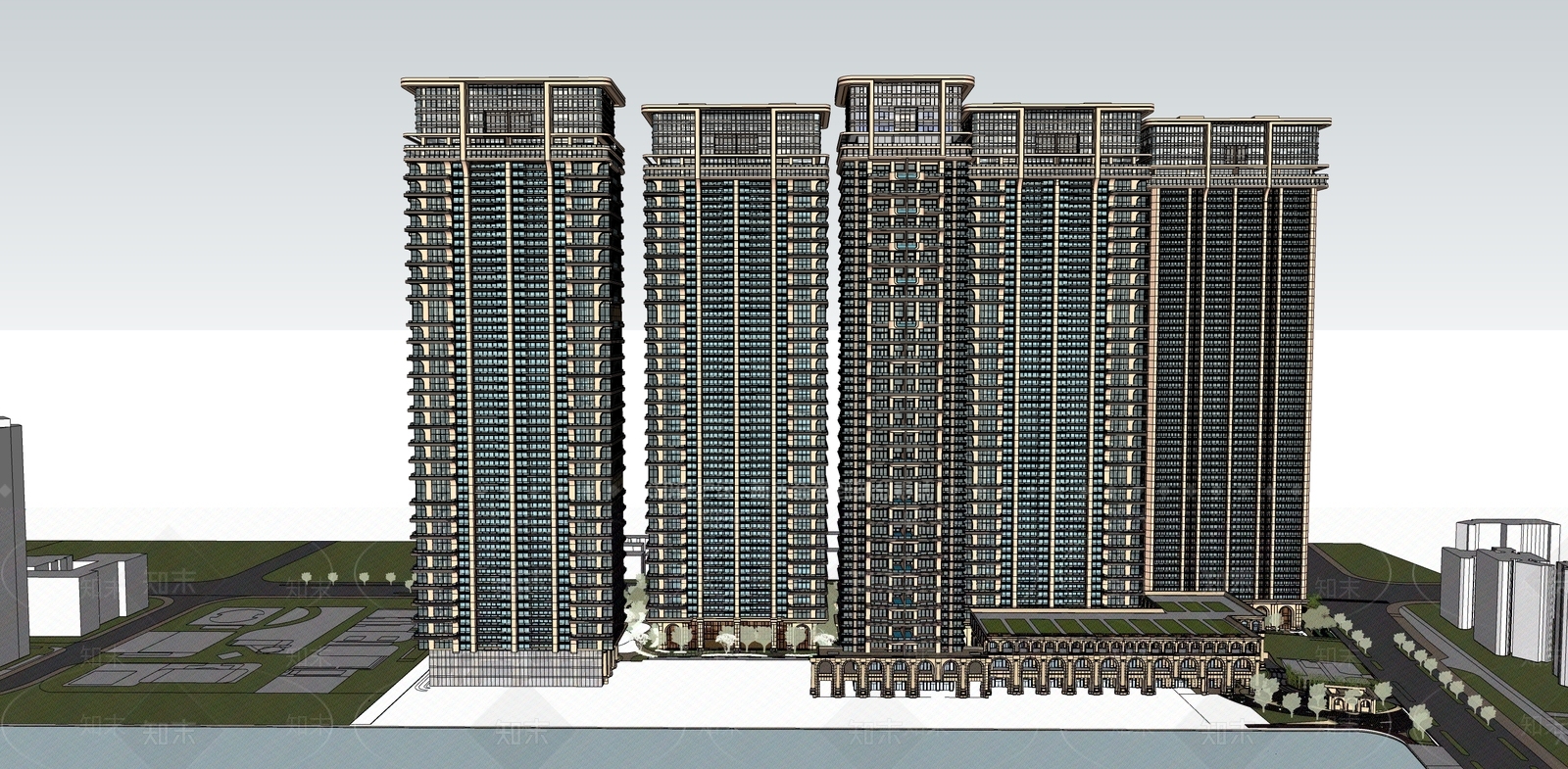 复古轻奢高层住宅SU模型下载【ID:1191620149】