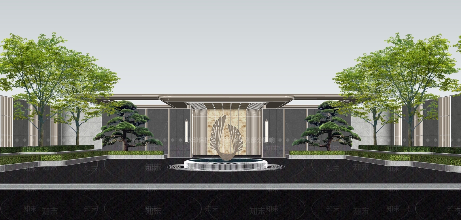 现代轻奢入口大门SU模型下载【ID:1191621497】