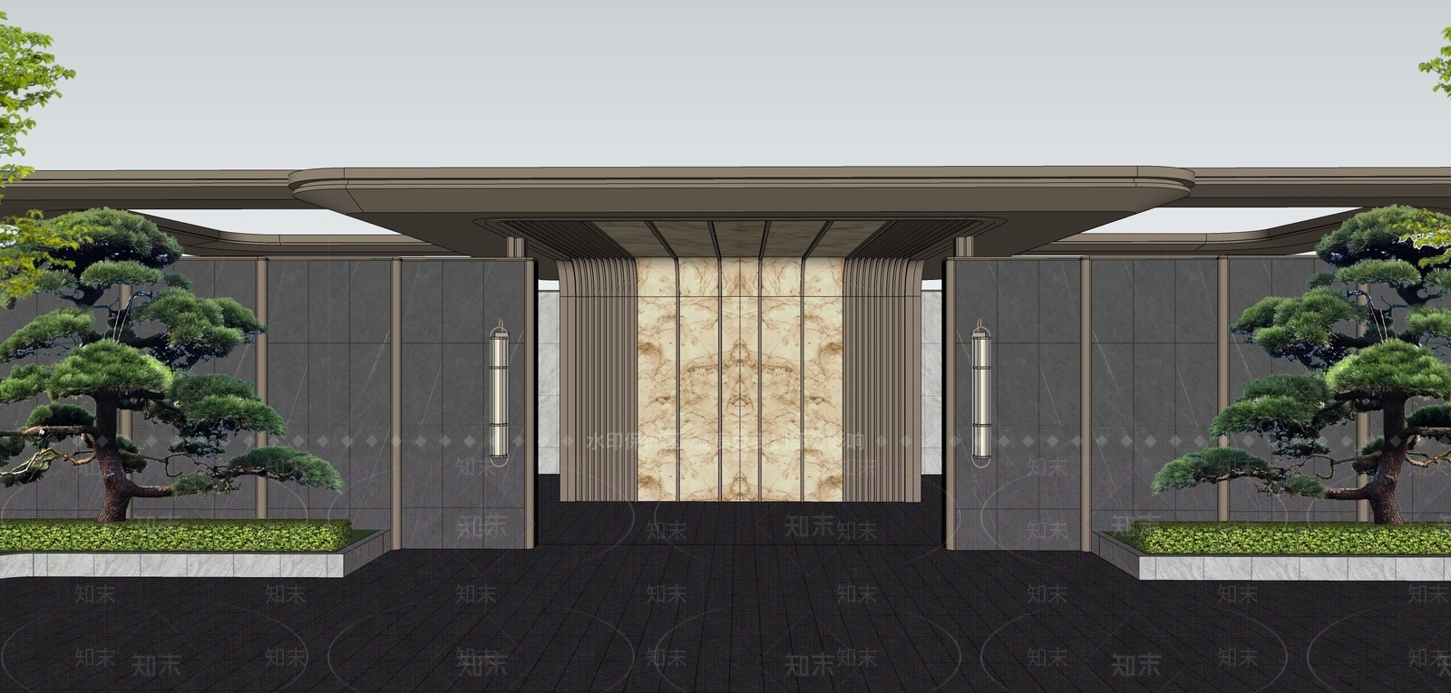 现代轻奢入口大门SU模型下载【ID:1191621497】