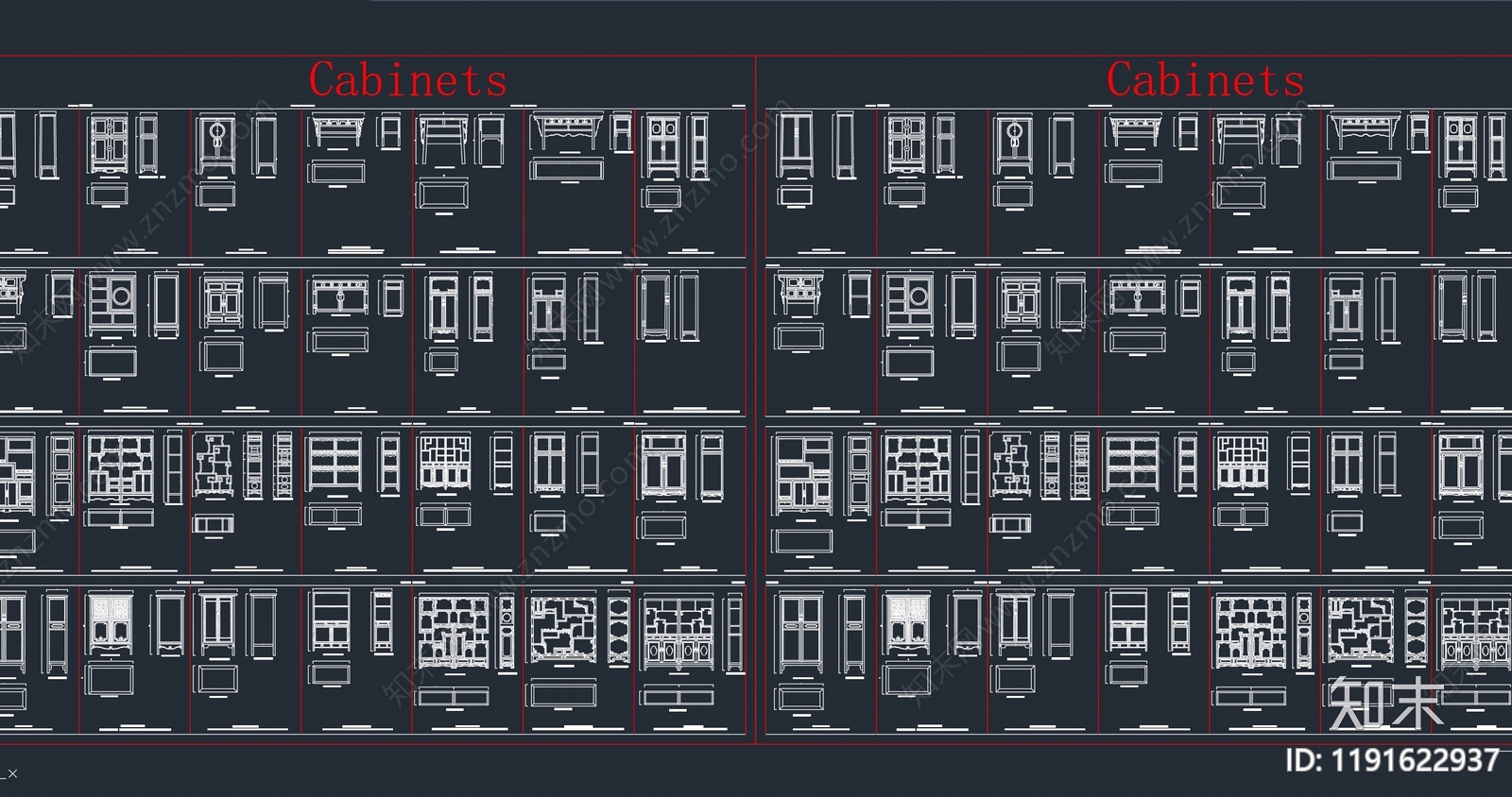 新中式中式柜子施工图下载【ID:1191622937】