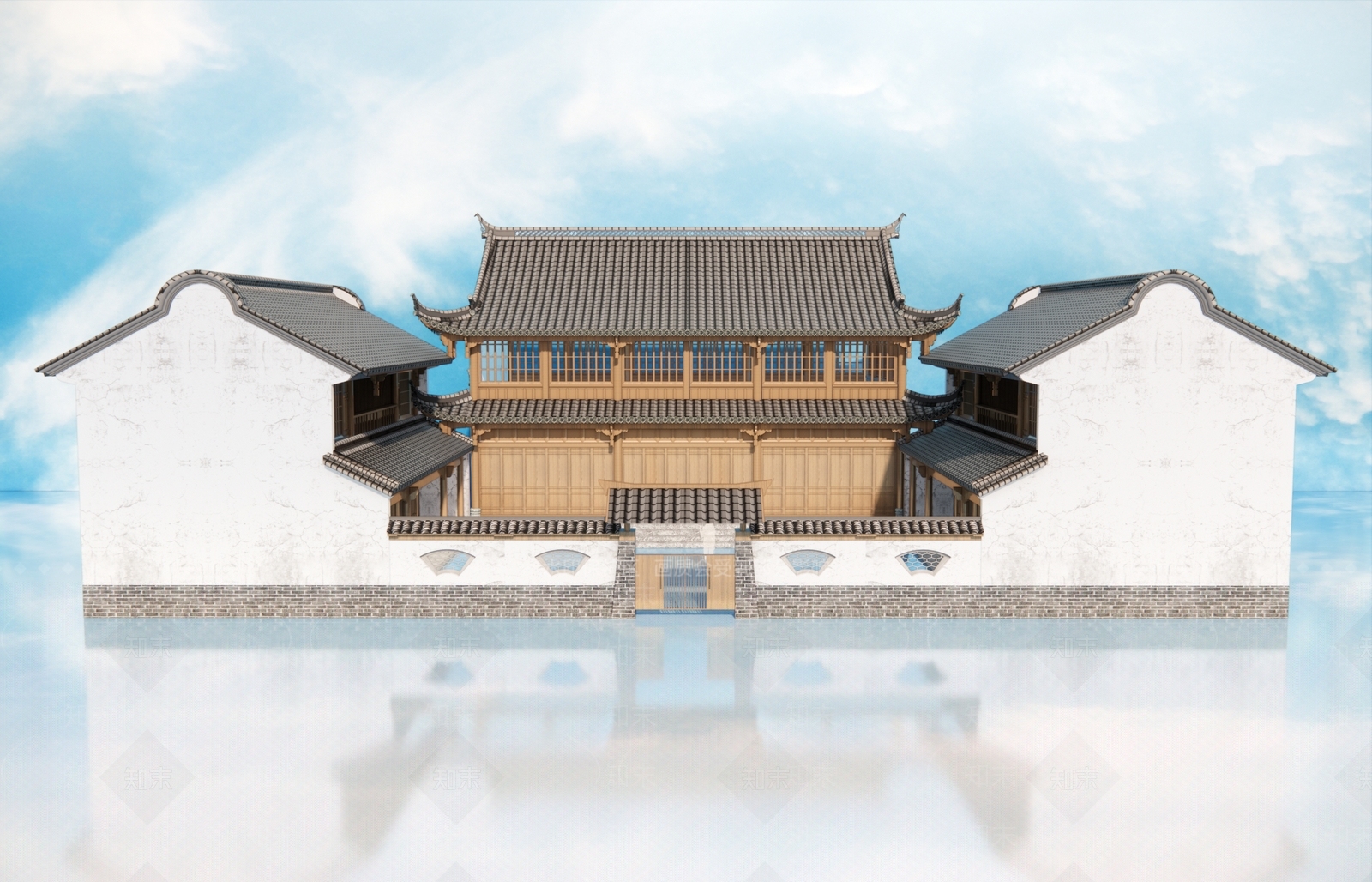 现代新中式别墅外观3D模型下载【ID:1191624833】