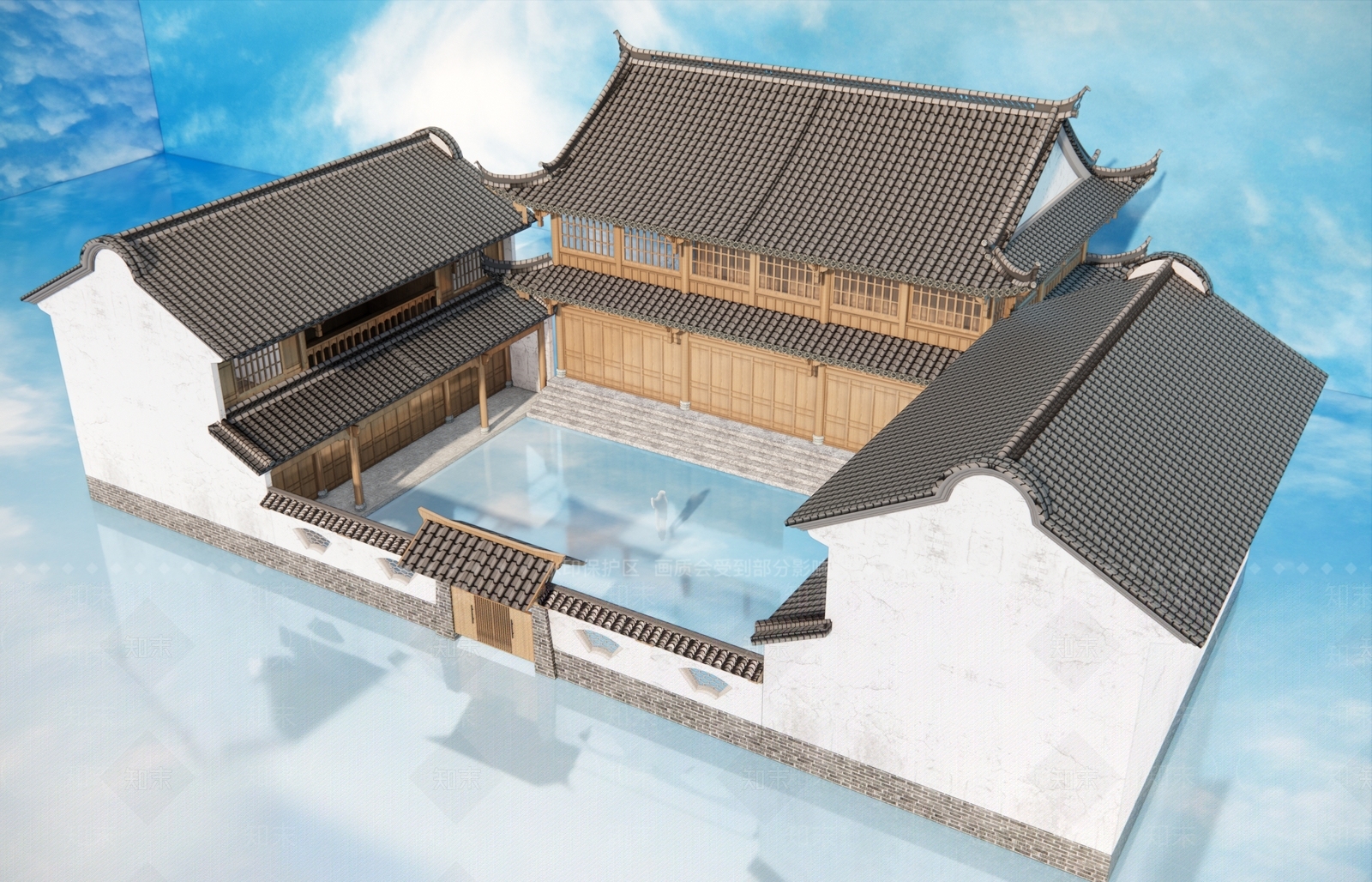 现代新中式别墅外观3D模型下载【ID:1191624833】
