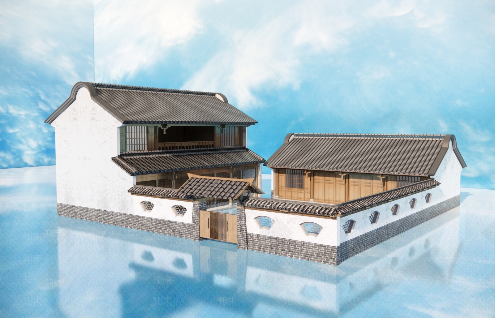 现代新中式别墅外观3D模型下载【ID:1191627469】