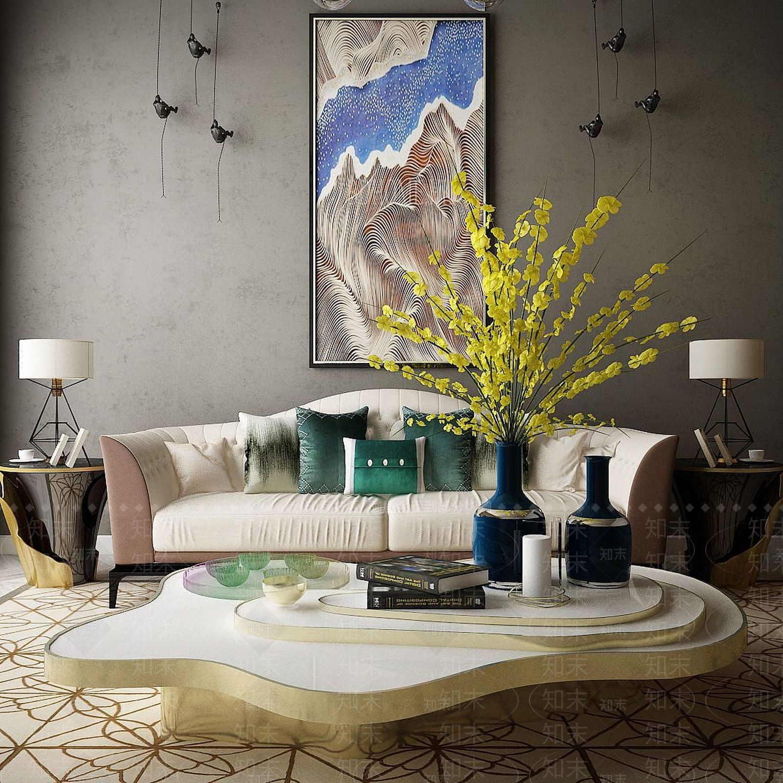 现代家具沙发茶几组合3D模型下载【ID:1191627317】