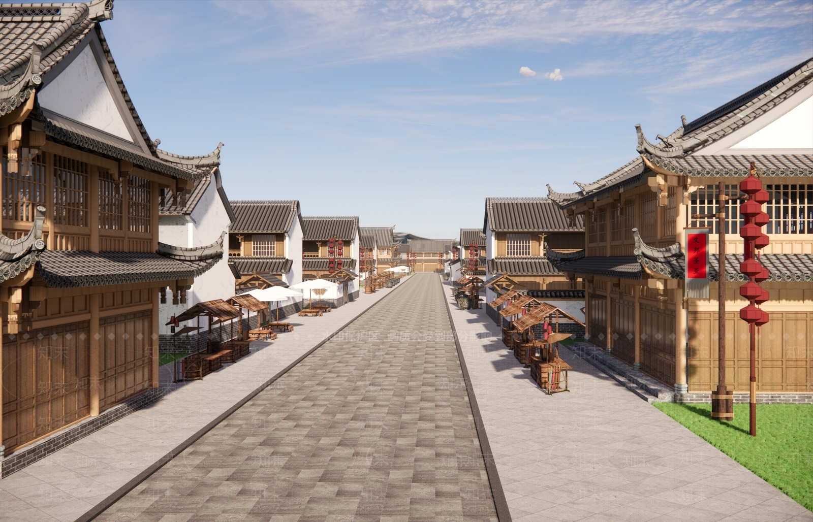 现代新中式商业街SU模型下载【ID:1191630041】