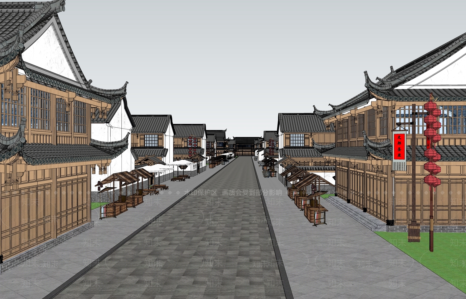 现代新中式商业街SU模型下载【ID:1191630041】