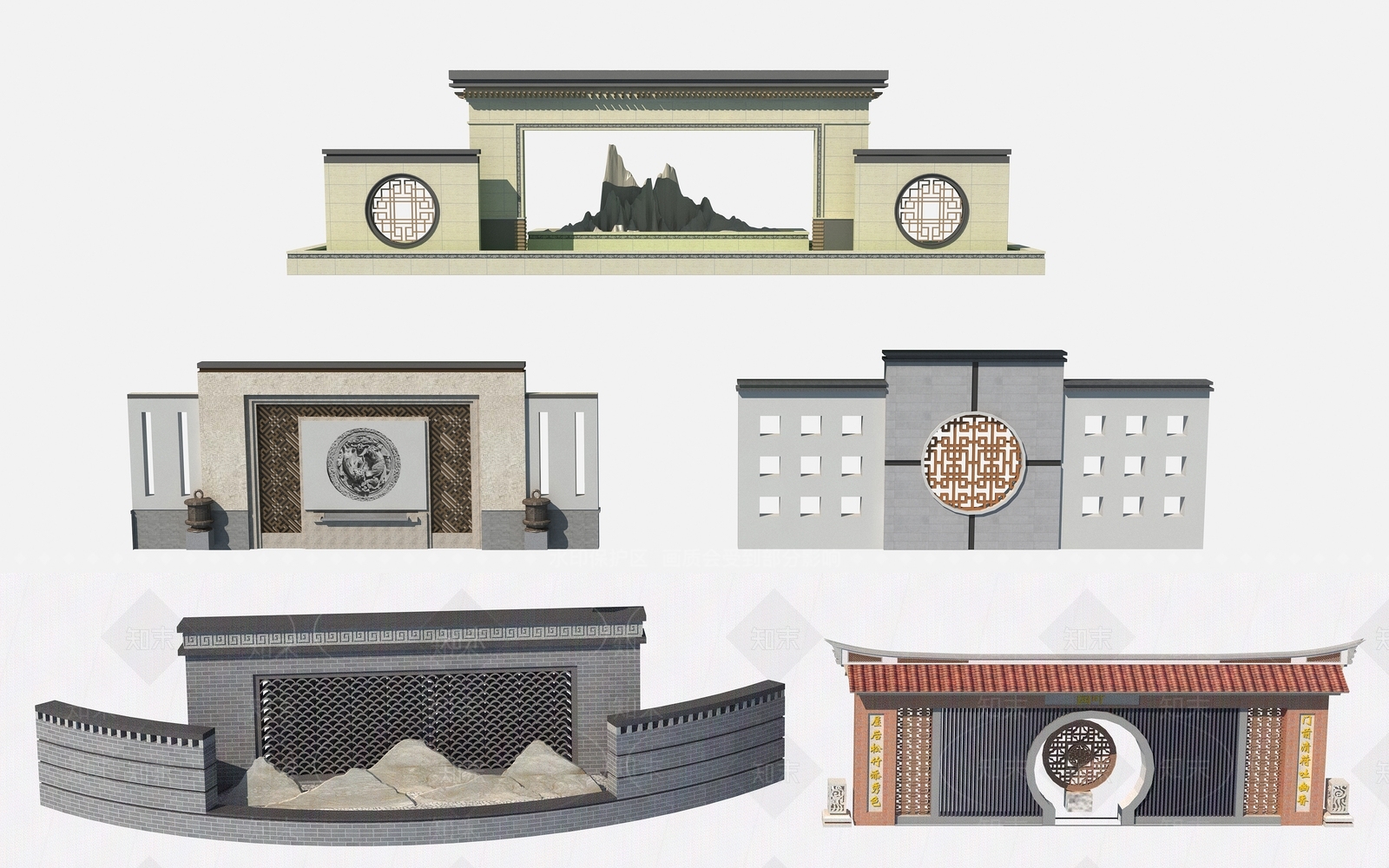 新中式景墙3D模型下载【ID:1191632614】