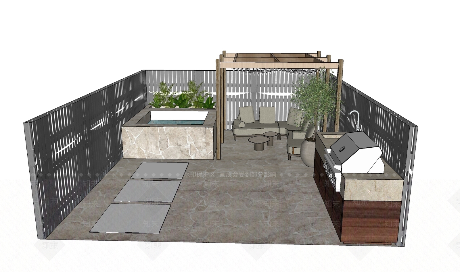 现代屋顶花园SU模型下载【ID:1191633491】