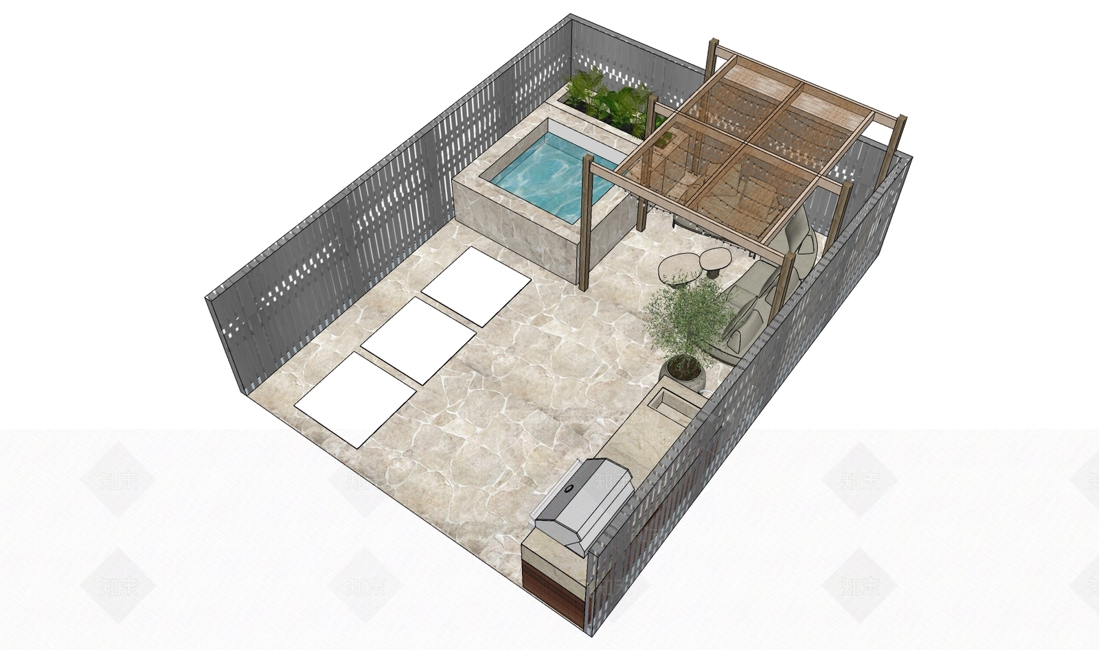 现代屋顶花园SU模型下载【ID:1191633491】