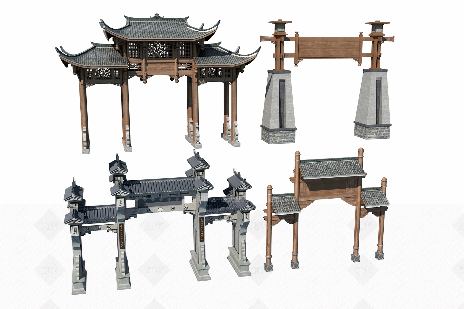 新中式牌楼牌坊3D模型下载【ID:1191633896】