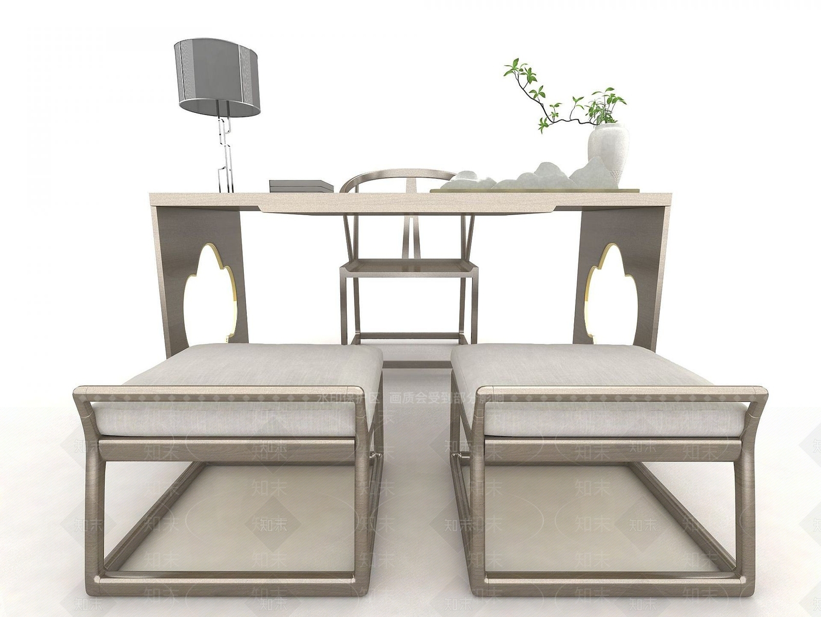 中式办公桌椅3D模型下载【ID:1191633630】