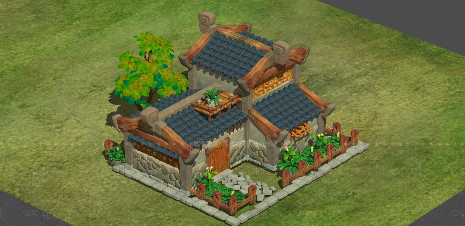 中式复古古建筑SU模型下载【ID:1191646821】
