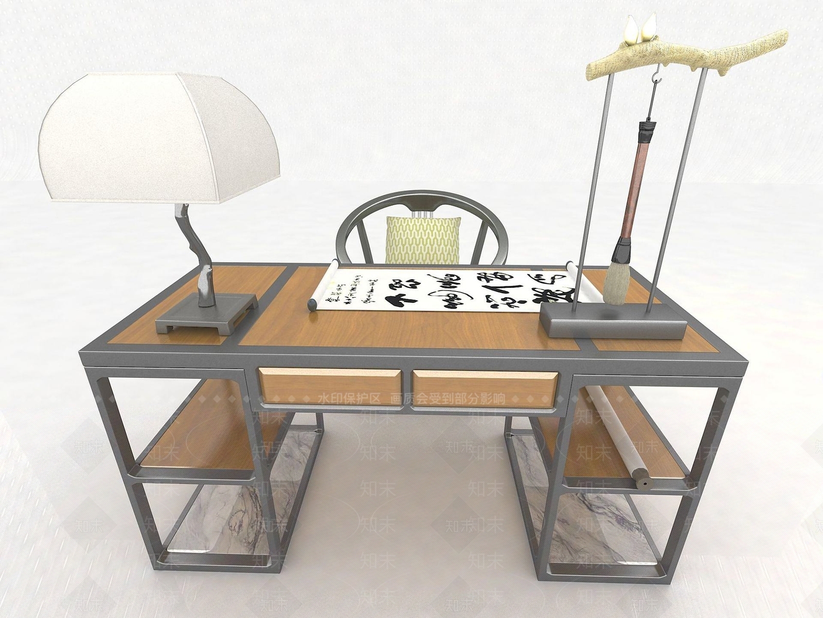 中式办公桌椅3D模型下载【ID:1191649922】