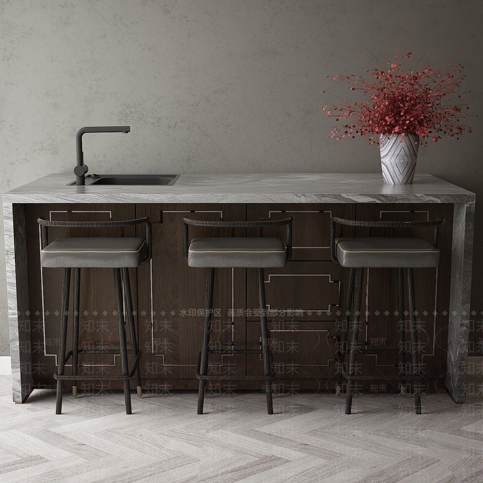 现代吧台椅3D模型下载【ID:1191652322】