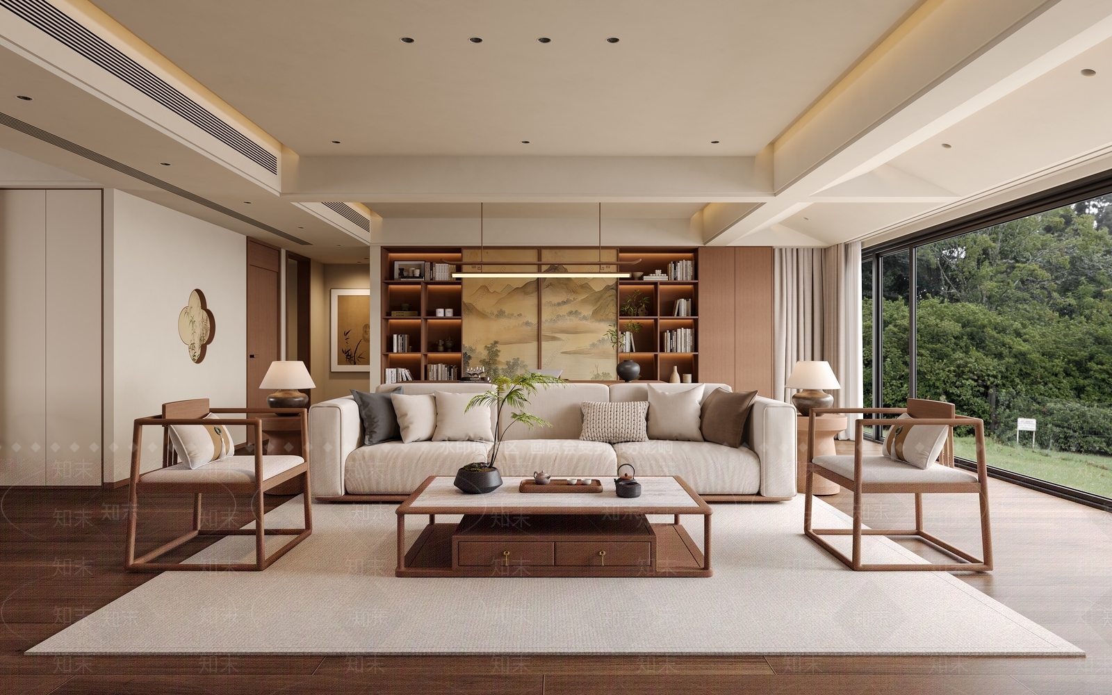 新中式禅意宋式客厅3D模型下载【ID:1191653447】