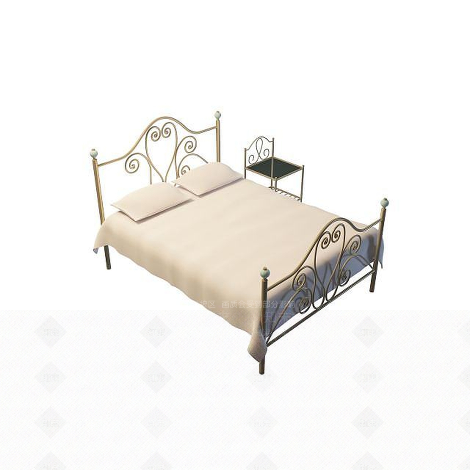 现代双人床3D模型下载【ID:1199362189】