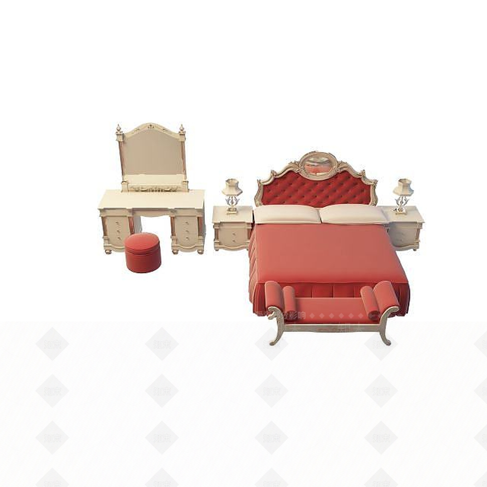 现代双人床3D模型下载【ID:1199366672】