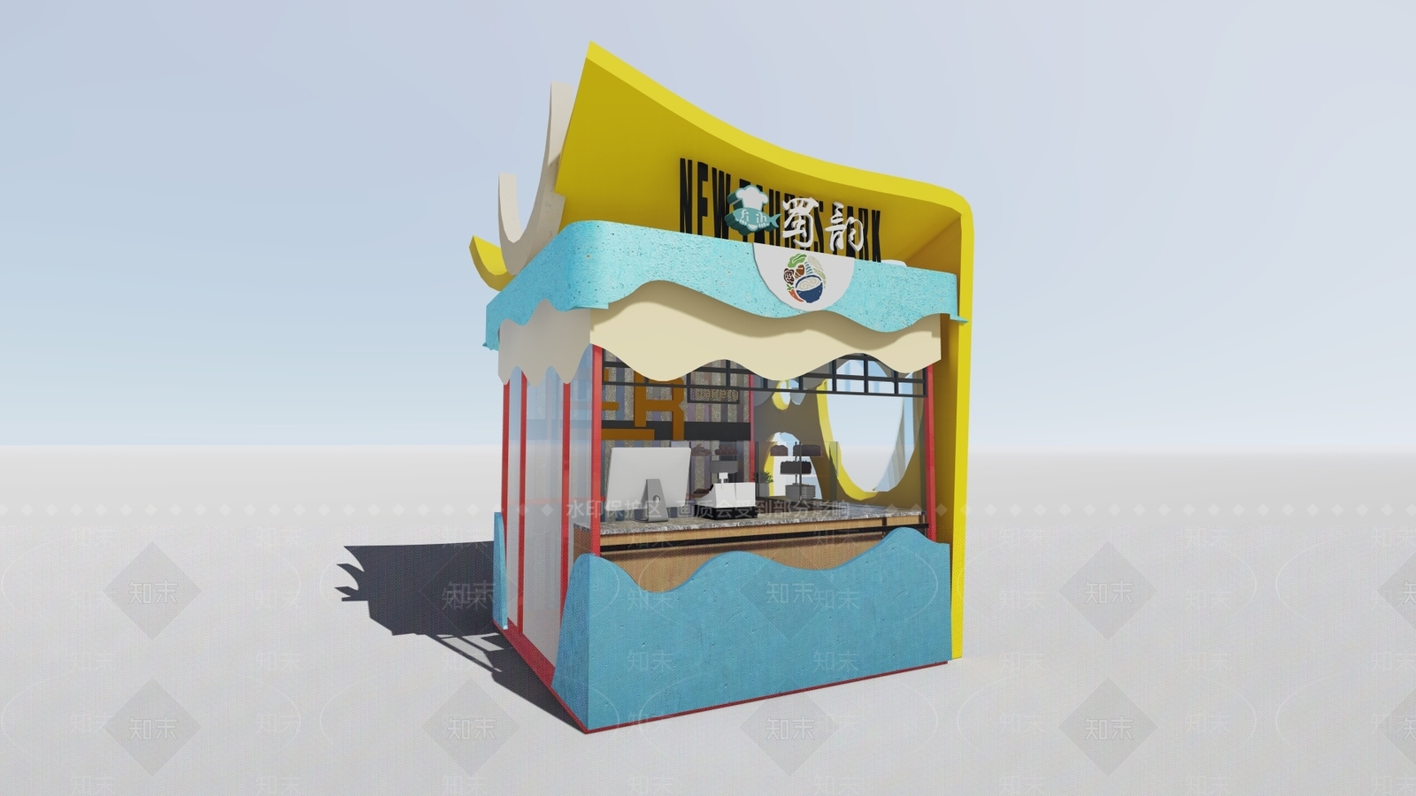 现代新中式餐饮建筑SU模型下载【ID:1191664344】