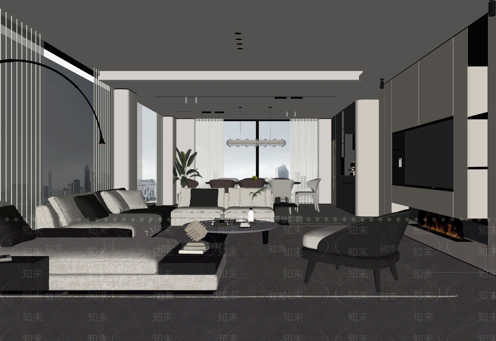 现代家居客厅SU模型下载【ID:1191664607】