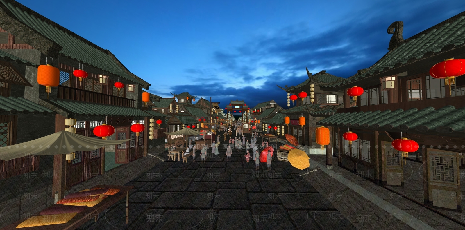 中式商业街SU模型下载【ID:1191700641】