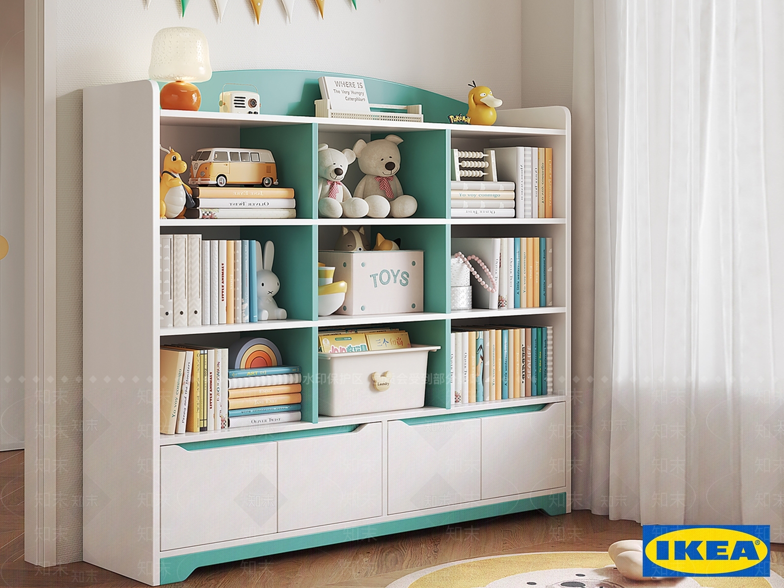 北欧奶油书柜3D模型下载【ID:1191697107】