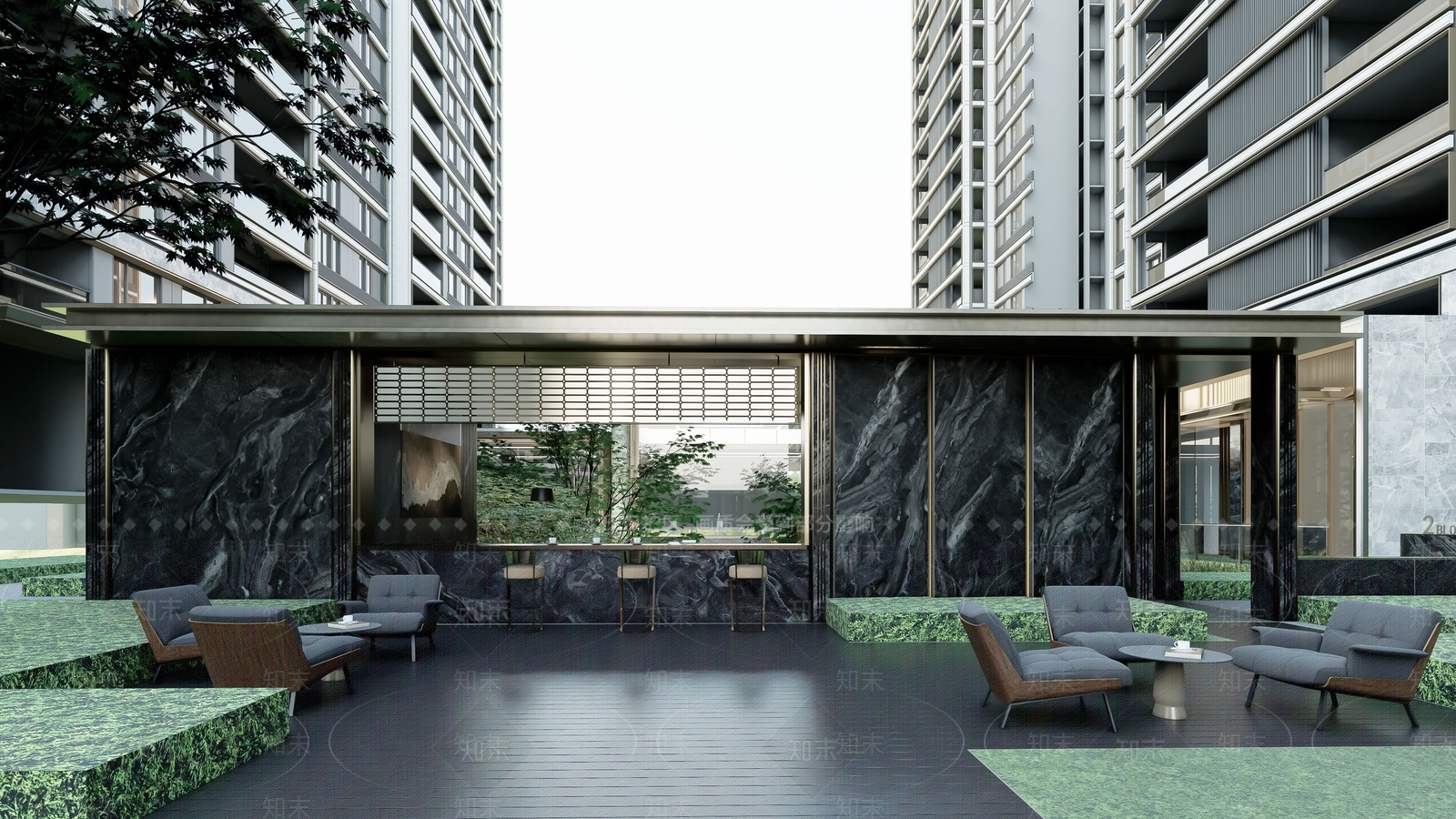 现代极简小区景观SU模型下载【ID:1191689316】