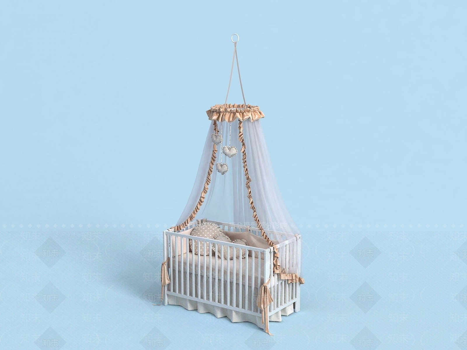 现代儿童房家具婴儿床3D模型下载【ID:1191688494】