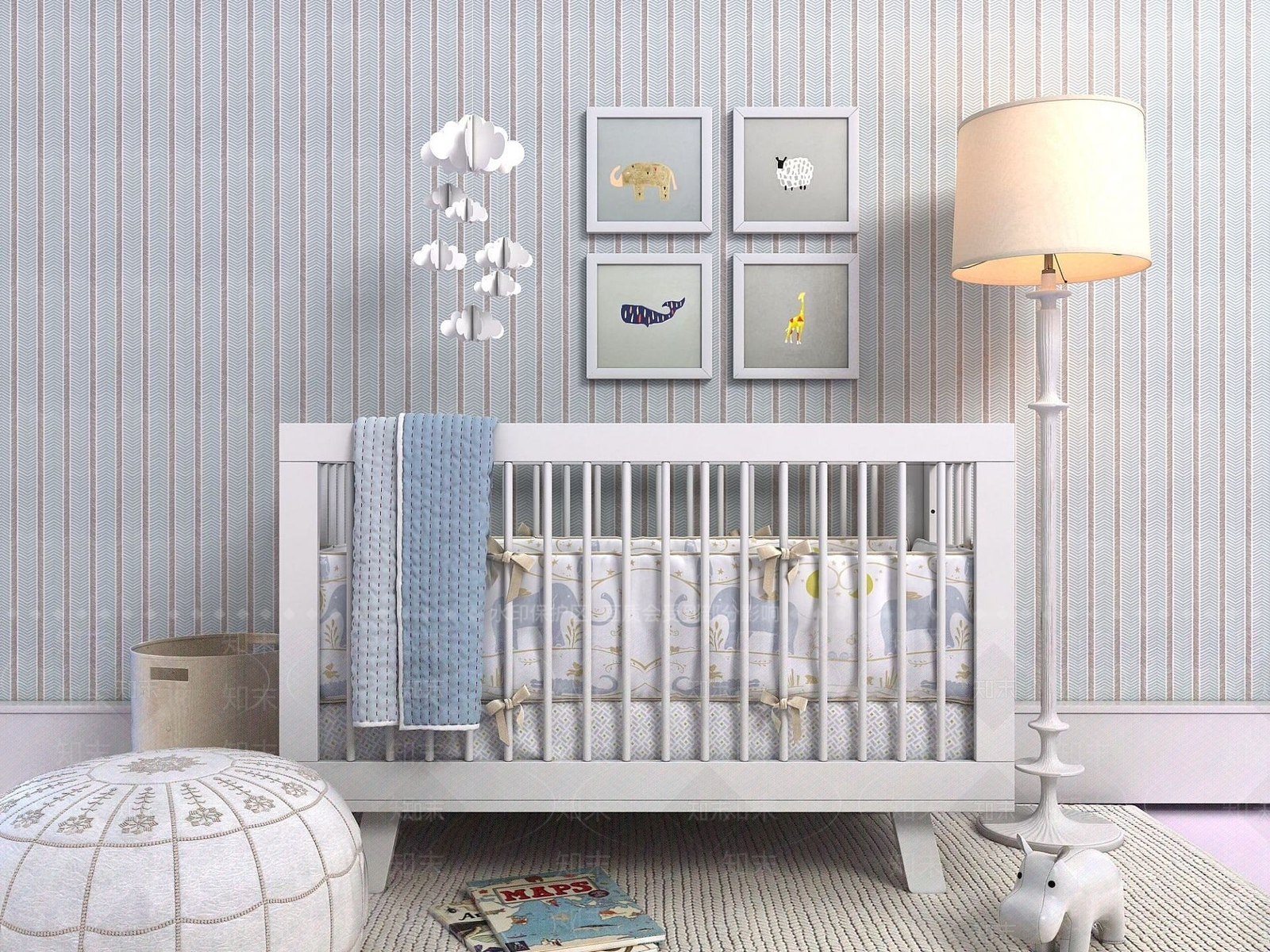 现代儿童房家具婴儿床3D模型下载【ID:1191688554】