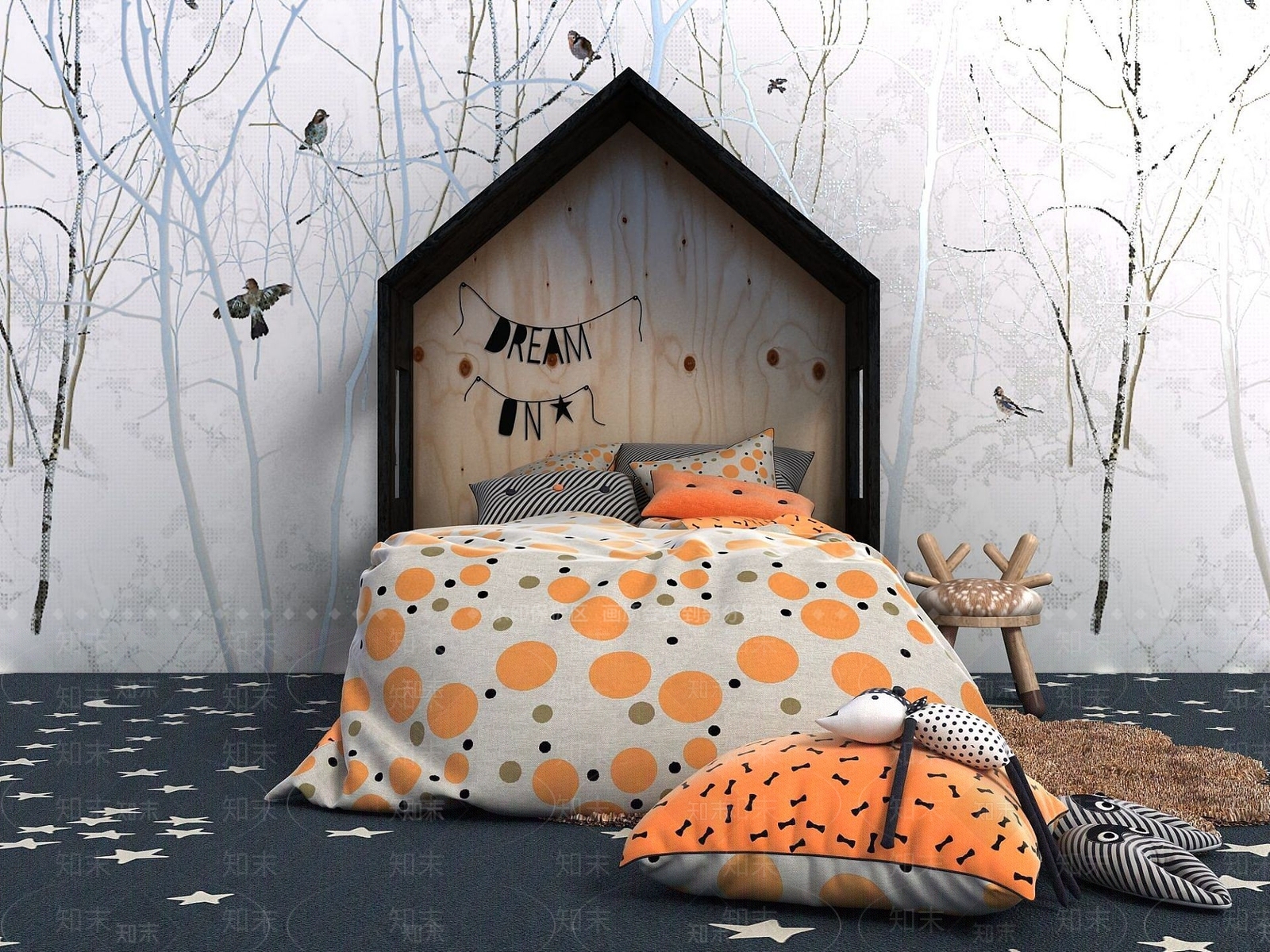 现代儿童房家具床3D模型下载【ID:1191688797】