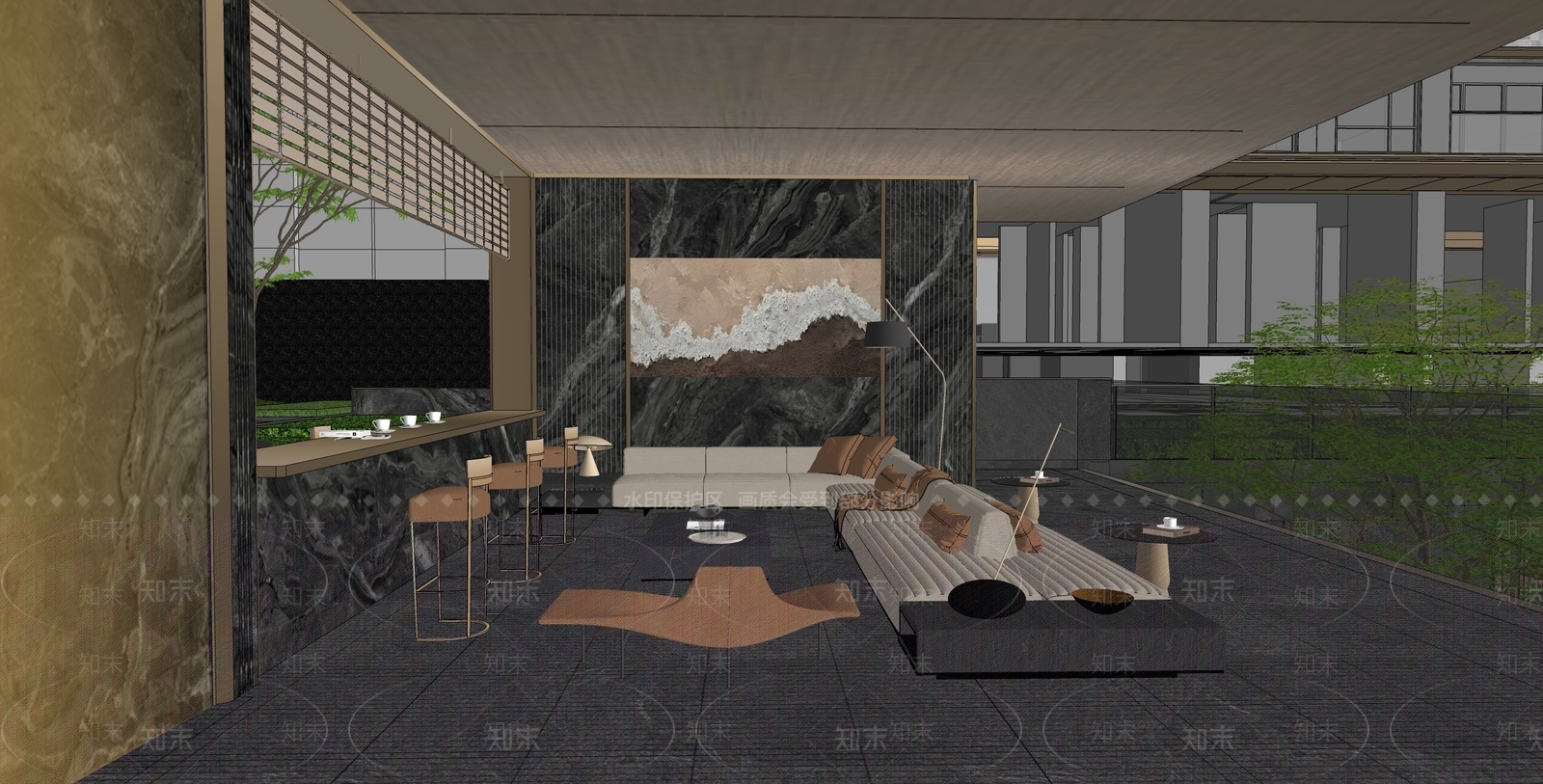 现代极简小区景观SU模型下载【ID:1191689316】