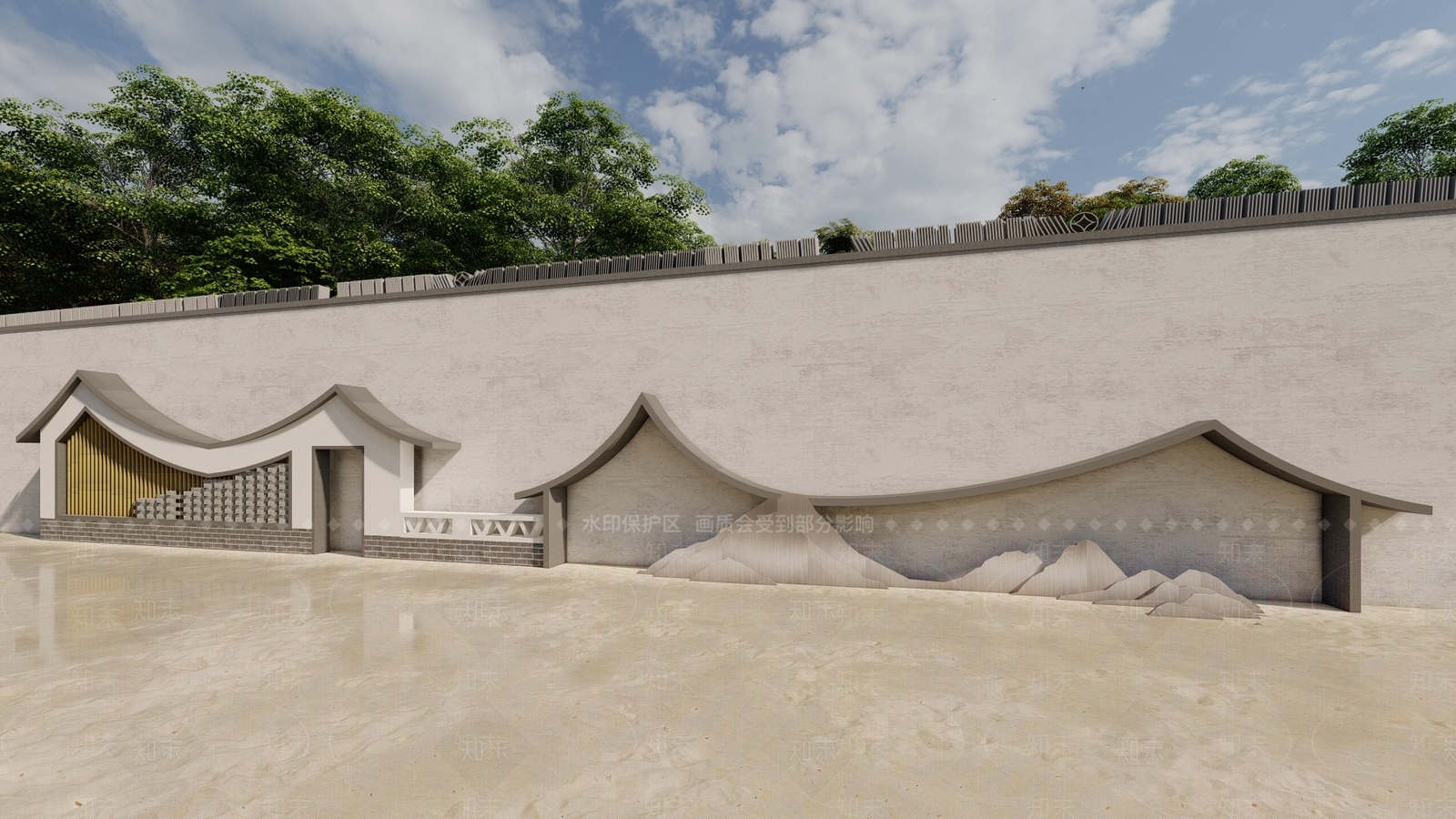 新中式景墙SU模型下载【ID:1191691051】