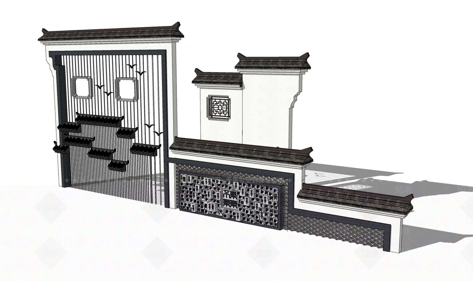 新中式景墙SU模型下载【ID:1191692543】