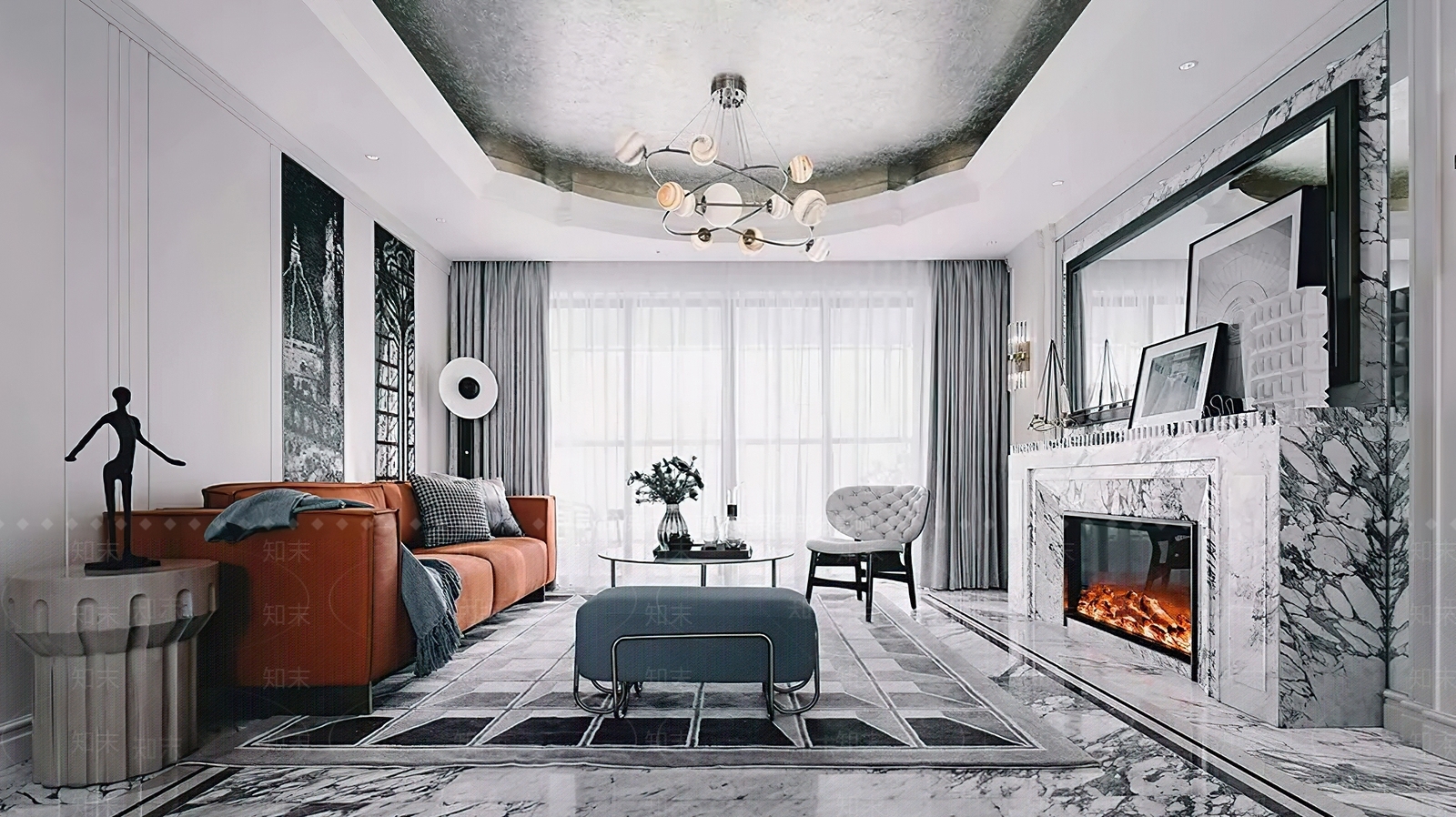 美式简欧家居客厅3D模型下载【ID:1191694118】