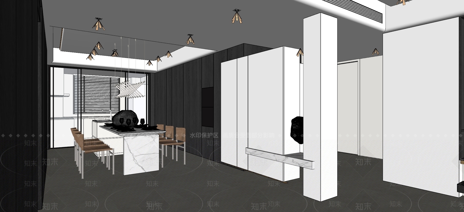 现代意式家居客厅SU模型下载【ID:1191701759】