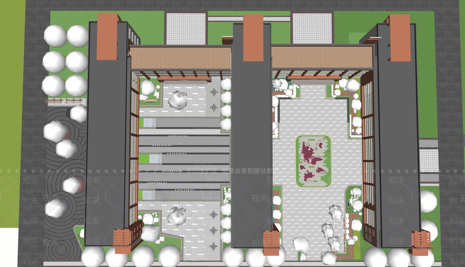 现代新中式校园景观SU模型下载【ID:1191706046】