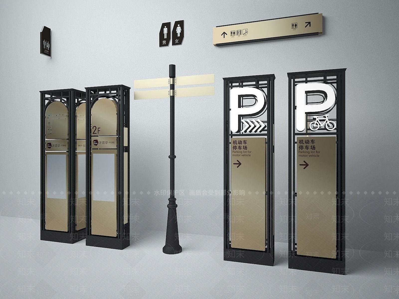 现代商业步行街导视路标3D模型下载【ID:1191710910】
