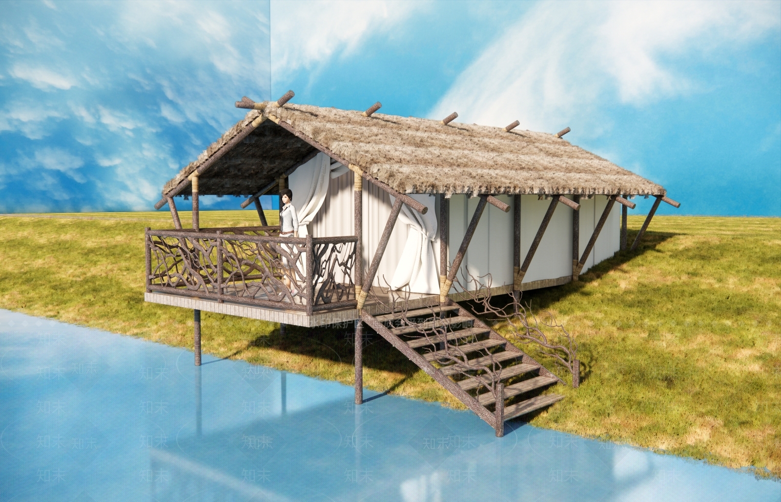 现代新中式木屋3D模型下载【ID:1191712818】