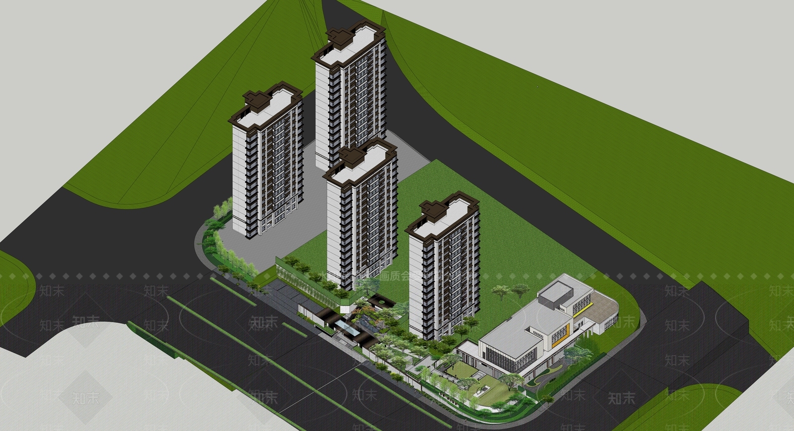 现代小区建筑SU模型下载【ID:1191728973】