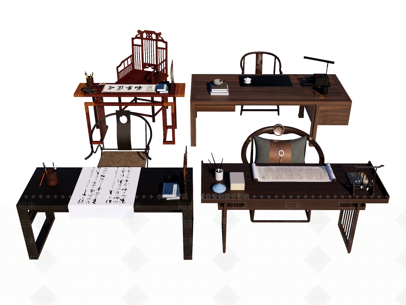 中式书桌椅SU模型下载【ID:1191732568】