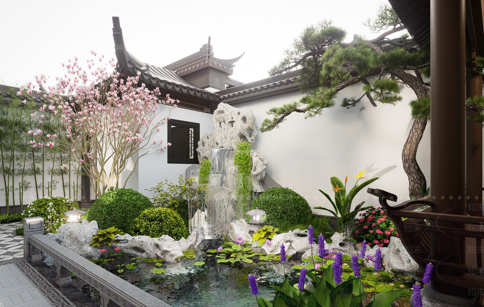 中式新中式别墅庭院SU模型下载【ID:1191743524】