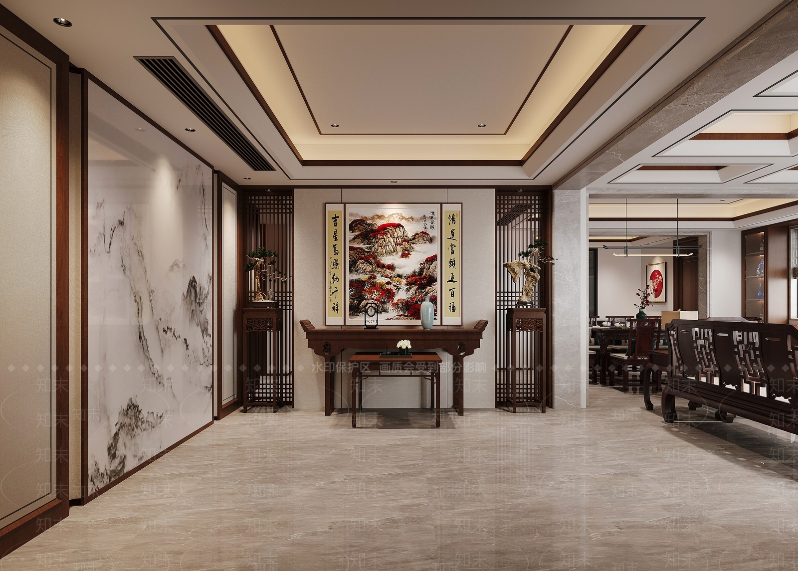 新中式中式别墅客厅3D模型下载【ID:1191747001】