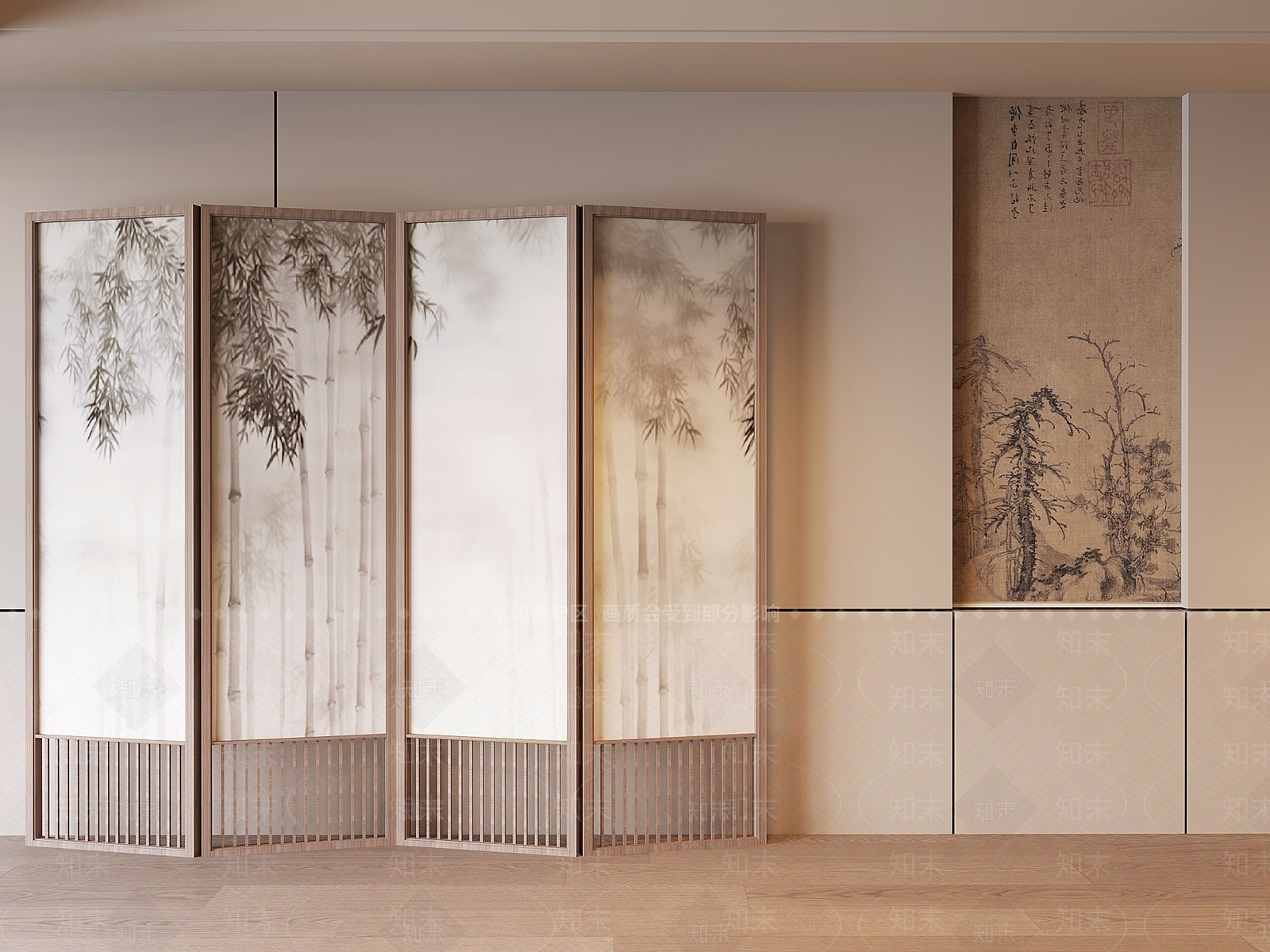 新中式复古屏风SU模型下载【ID:1191747420】