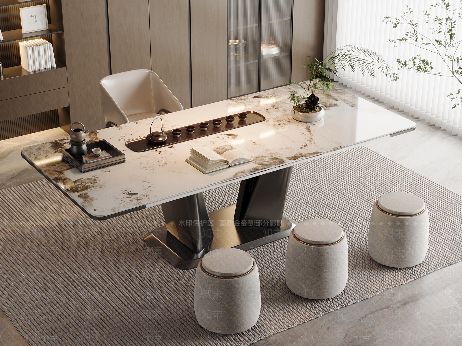 现代轻奢茶桌椅3D模型下载【ID:1191749386】