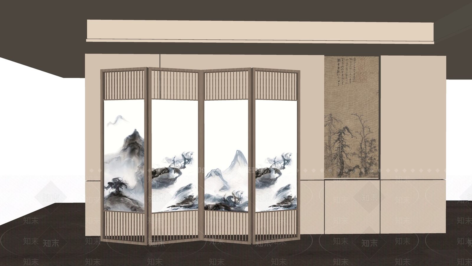 新中式复古屏风SU模型下载【ID:1191748995】