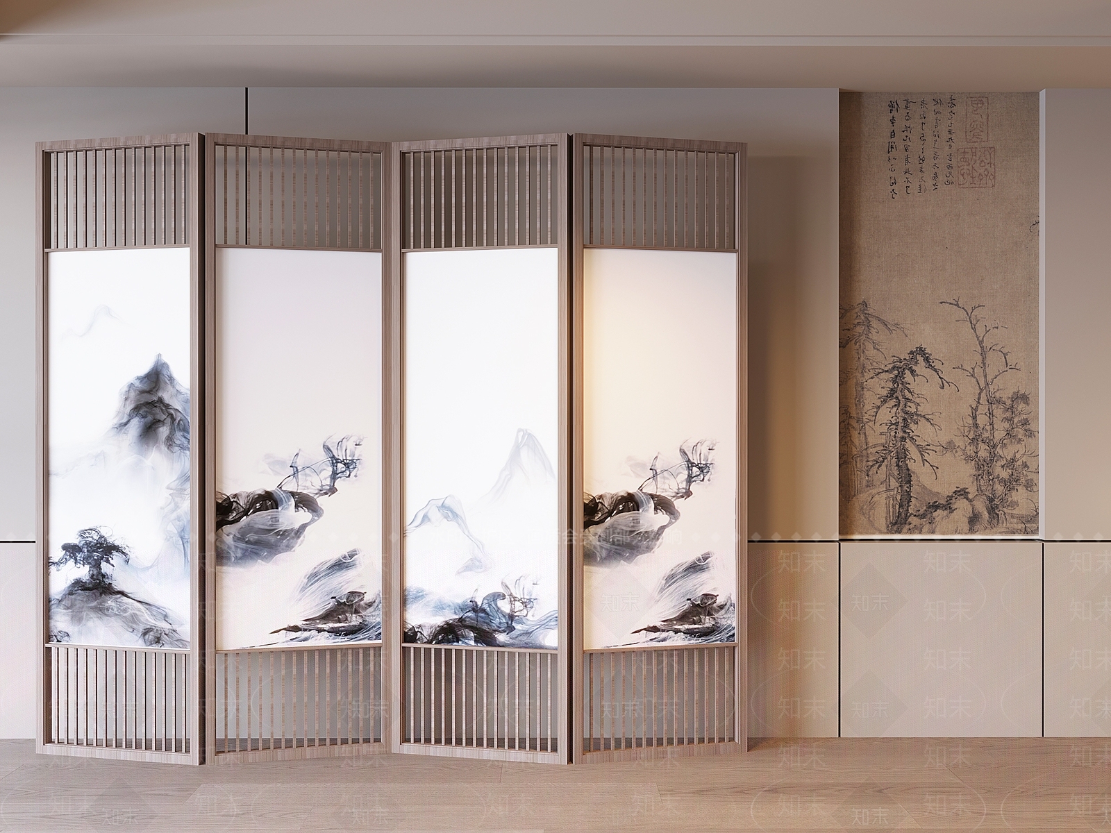 新中式复古屏风SU模型下载【ID:1191748995】
