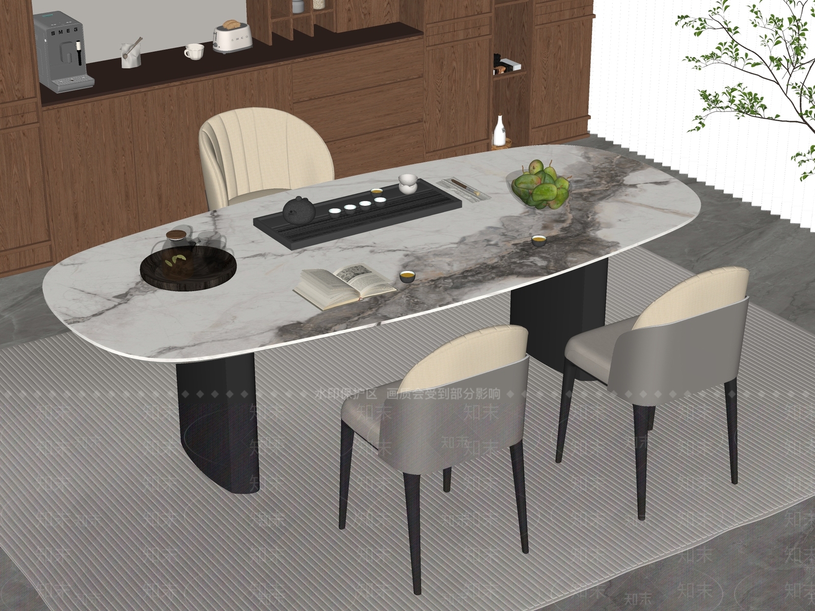 现代轻奢茶桌椅SU模型下载【ID:1191750525】